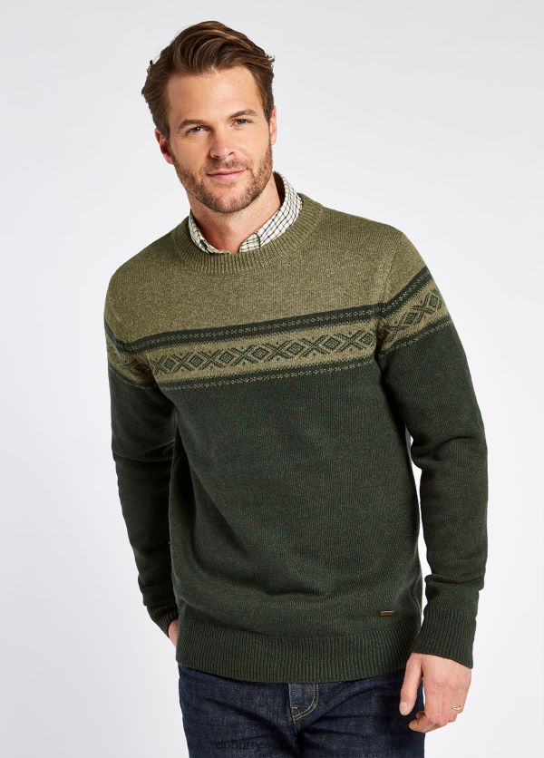 Clothing Longley Crew Neck Sweater Olive Dubarry Men 8P68RB1127