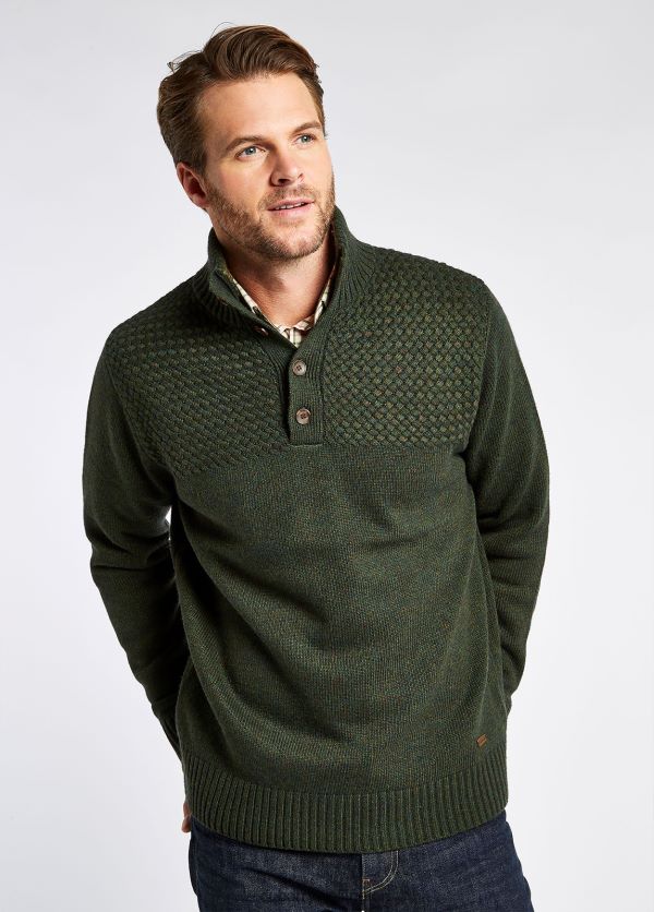 Clothing Roundwood Button Neck Sweater Olive Dubarry Men 8P68RB1077