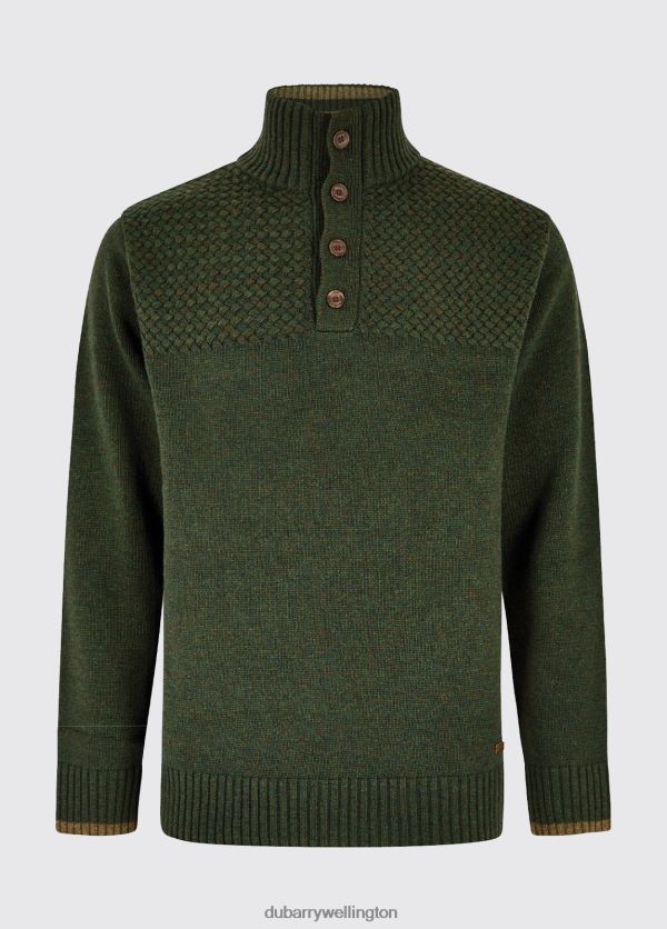 Clothing Roundwood Button Neck Sweater Olive Dubarry Men 8P68RB1077